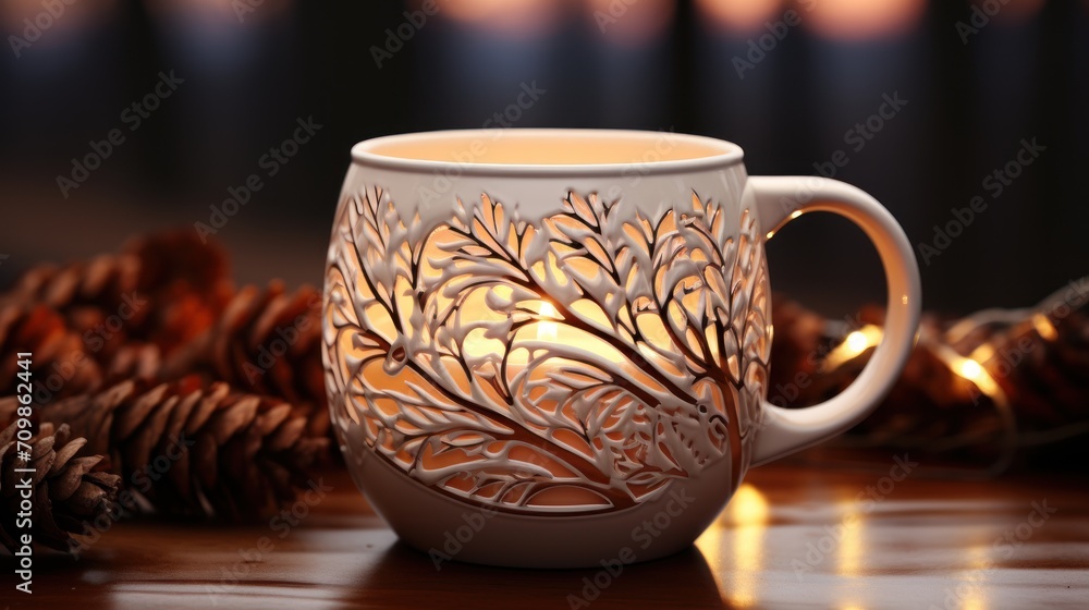 Mockup white mug filled with wipped UHD wallpaper