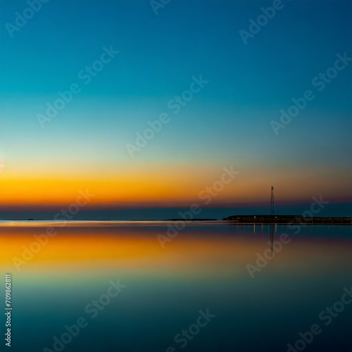 Minimalist landscape in colorful light and reflecion from the sea © richard