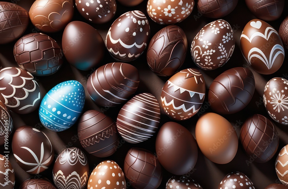 Pattern with chocolate eggs. Concept Easter eggs, confectioner, children Pattern with chocolate eggs. Concept Easter eggs, confectioner, children