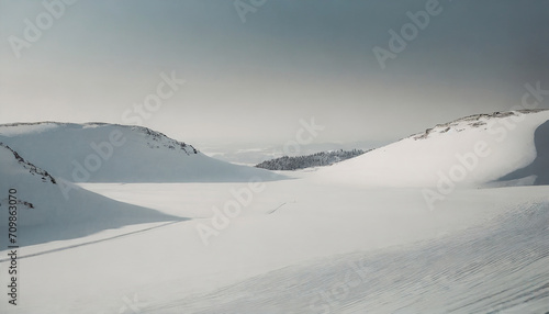 Minimalist winter scenery with a view of a snow valley