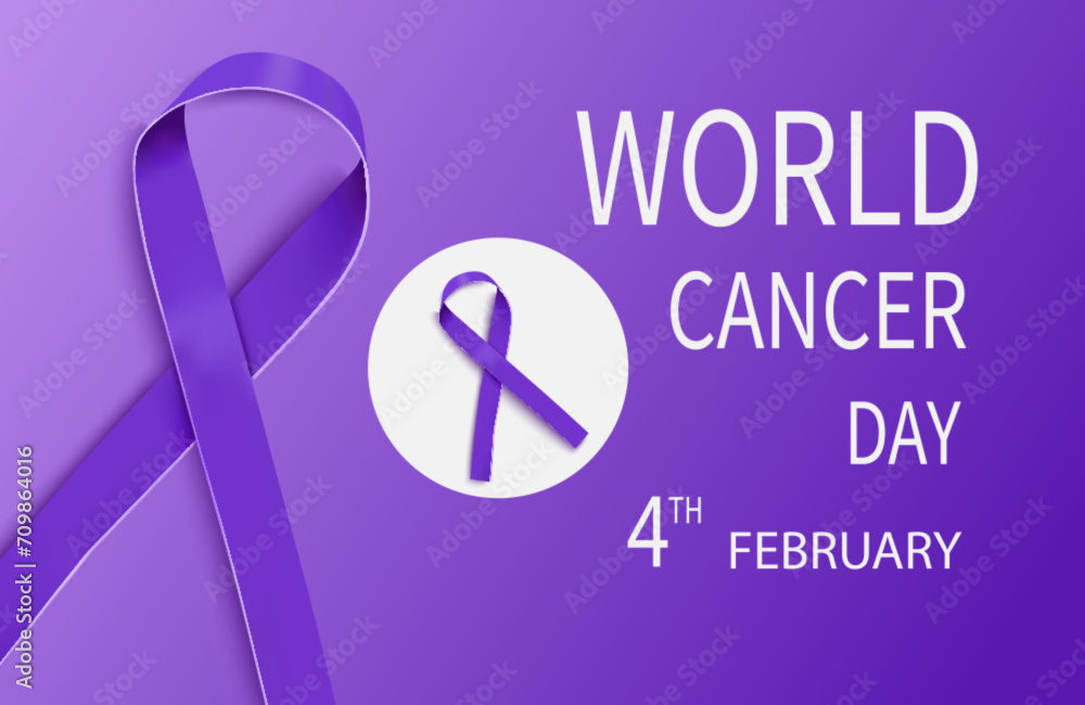 The vector of the banner of the World Cancer Day concept.It is not good for the banner, the background .February 4 is Cancer Day. Purple ribbon for all cancer symbols The vector of the banner of the World Cancer Day concept.It is not good for the banner, the background .February 4 is Cancer Day. Purple ribbon for all cancer symbols
