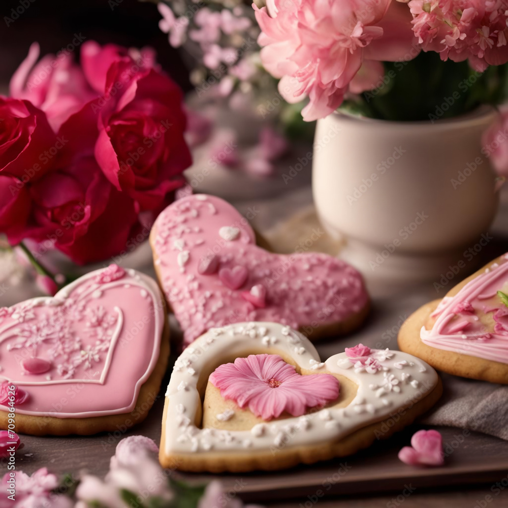 Cookies baked in the shape of a heart for Valentine's day. Cookies baked in the shape of a heart for Valentine's day.