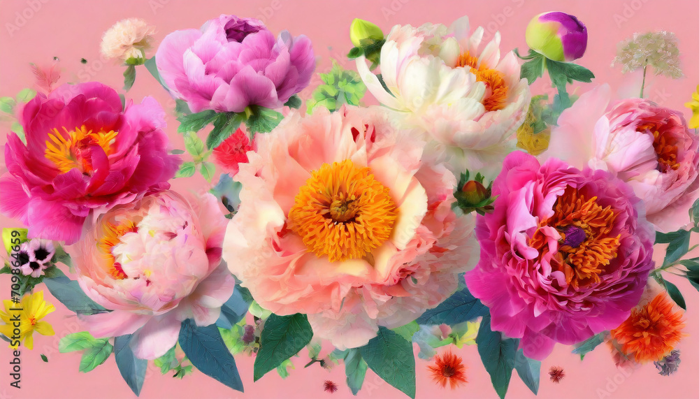 Playful peony pattern_ beautiful blooming pink peonies_ natural floral background