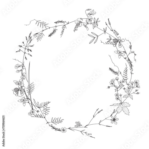 wreath of meadow herbs  frame  vector illustration