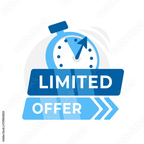 Stopwatch with LIMITED OFFER sign, symbolizing urgent sales promotion and exclusive time-sensitive deals photo