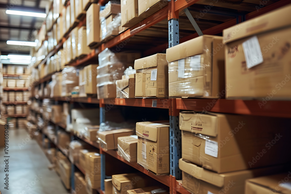 Fototapeta premium Effiziente Paketsortierung: Arbeiter in einer modernen Sortieranlage für schnellen Versand