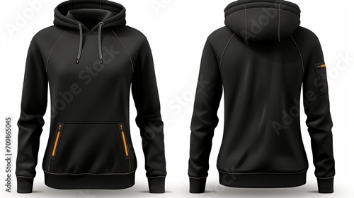 Black hoodie mockup template for design, long sleeve sweatshirt with clipping path on white wall