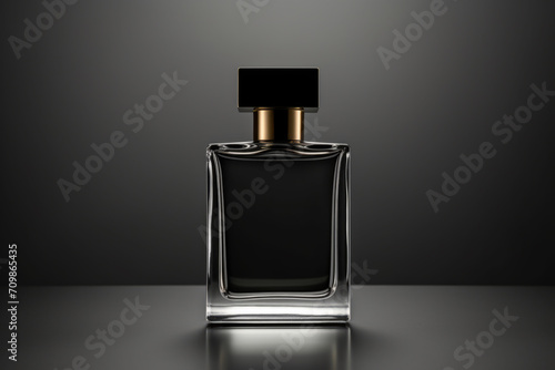 Black fragrance perfume bottle mockup on dark background