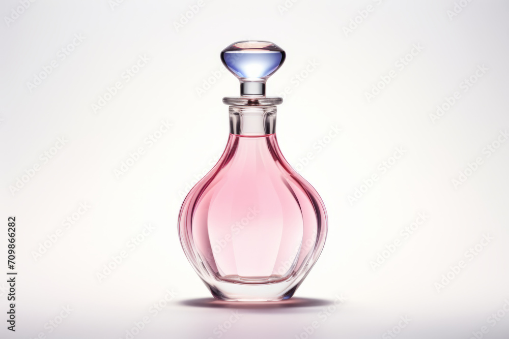 Delicate pink glass perfume bottle on white background Delicate pink glass perfume bottle on white background