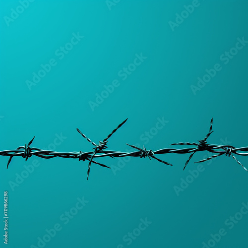 Minimalistic illustration of barbed wire representing stress, turquoise shades created with Generative Ai