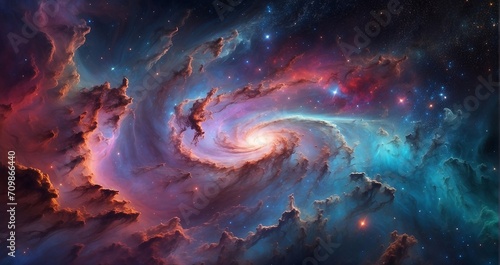A scene showcasing a vibrant nebula  with swirling gases  newborn stars  and pillars of cosmic dust  resembling a cosmic nursery for star formation - Generative AI