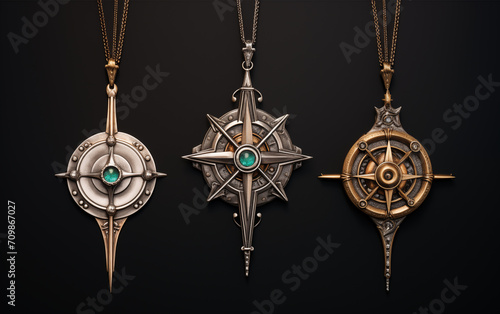 Metal compass pendant,created with Generative AI tecnology.
