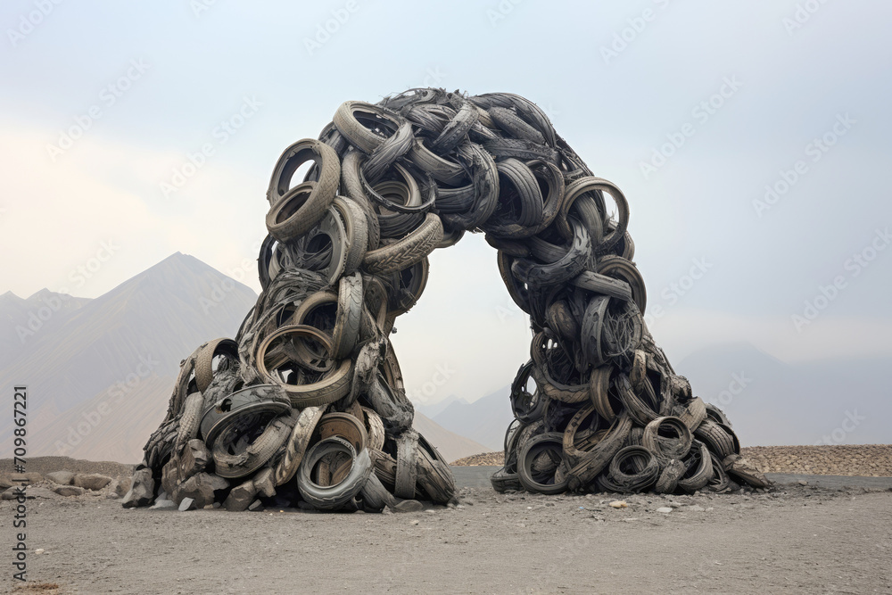 Recycling effort: A group of tires awaiting repair or responsible disposal. Recycling effort: A group of tires awaiting repair or responsible disposal.