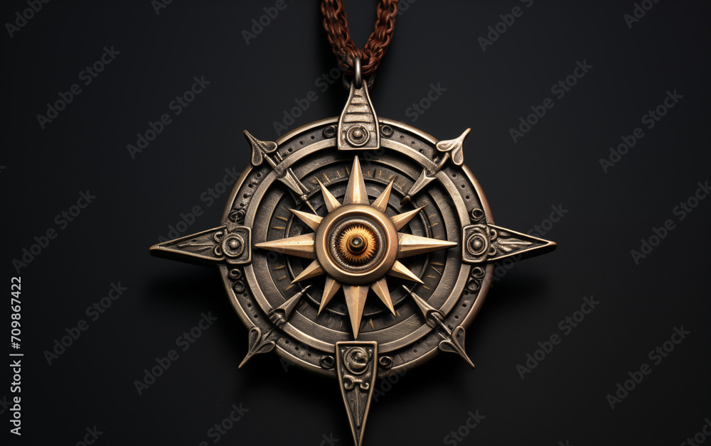 Naklejka premium Metal compass pendant,created with Generative AI tecnology.