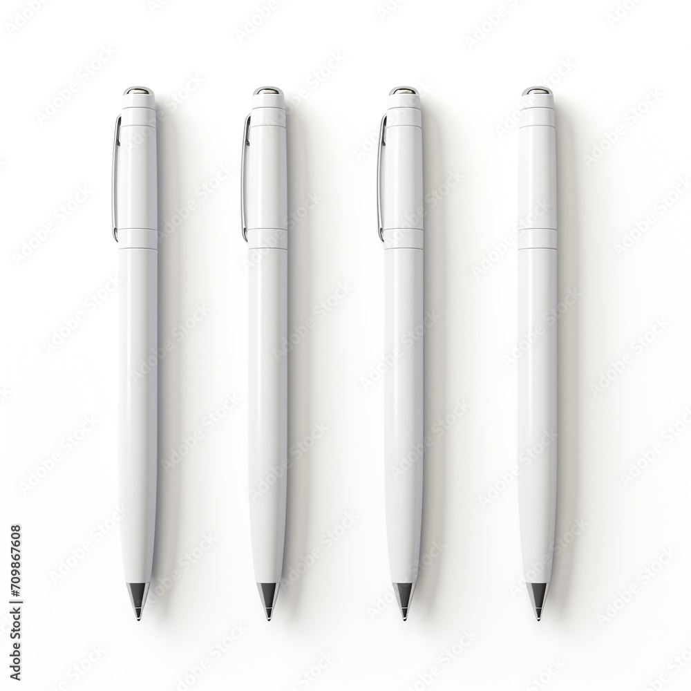 Fototapeta premium Realistic image of three white pens on a white background created with Generative Ai