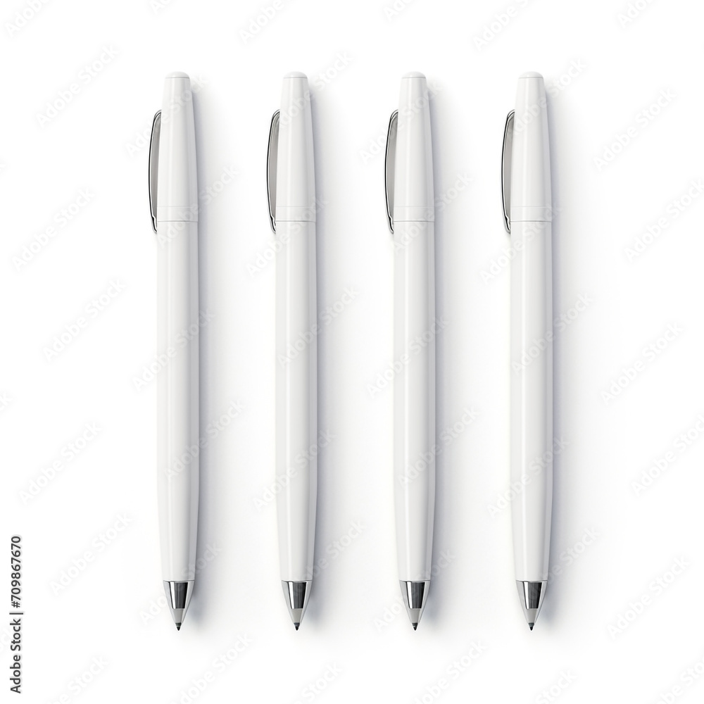 Fototapeta premium Realistic image of three white pens on a white background created with Generative Ai