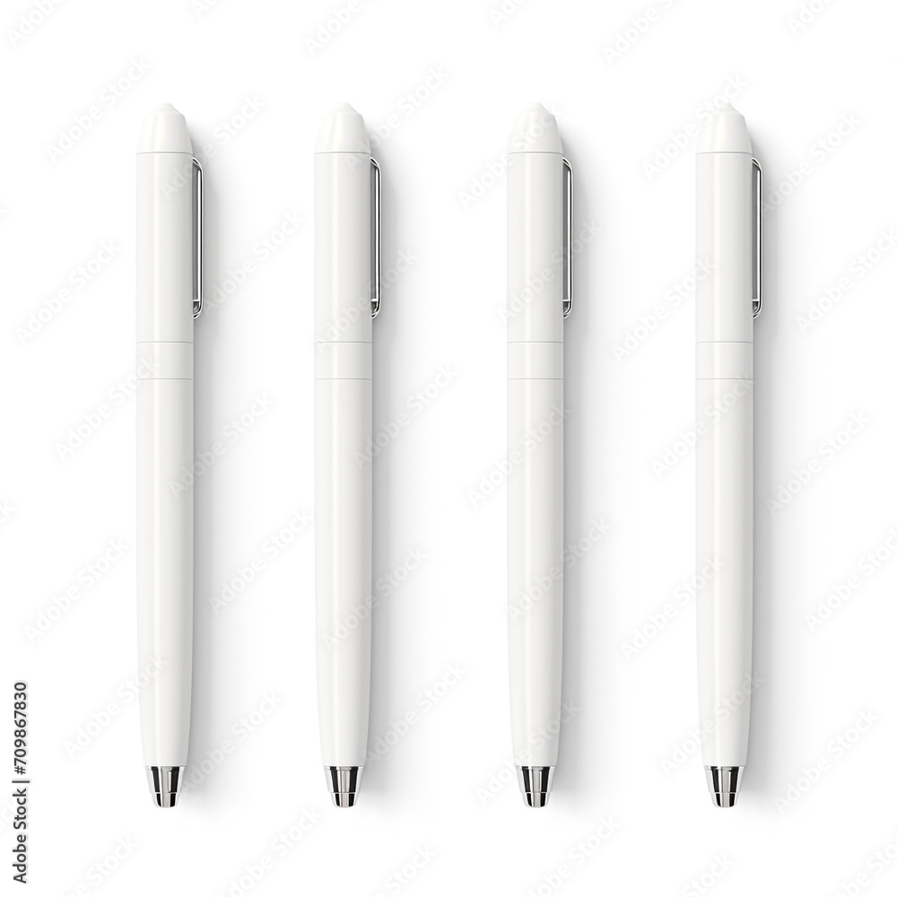 Fototapeta premium Realistic image of three white pens on a white background created with Generative Ai