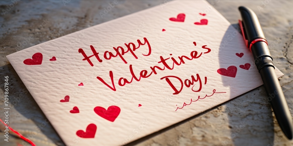 Handwritten Valentine's Day note with hearts and a pen Handwritten Valentine's Day note with hearts and a pen