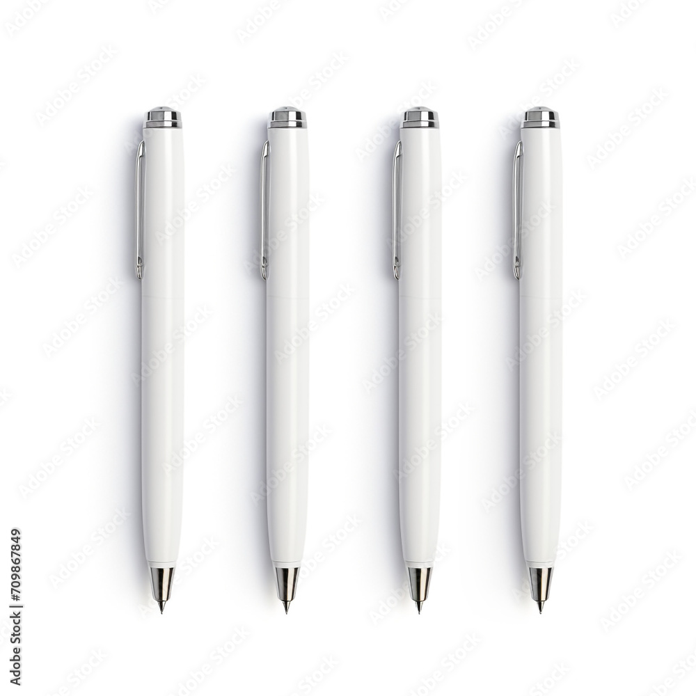Fototapeta premium Realistic image of three white pens on a white background created with Generative Ai