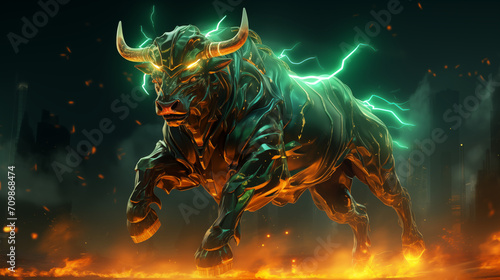 Mad flaming bull. Generative AI © Владимир Тюрин
