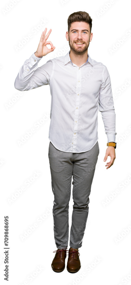 Young handsome business man smiling positive doing ok sign with hand and fingers. Successful expression. Young handsome business man smiling positive doing ok sign with hand and fingers. Successful expression.