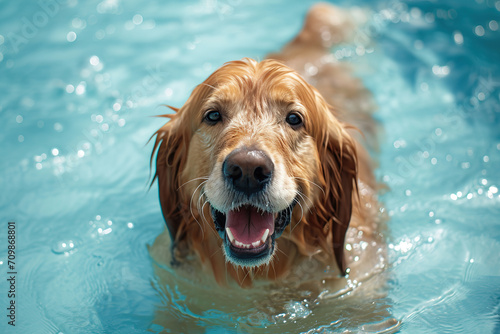 Paws and Pools: A Gleeful Doggy Immersed in Cool Waters, Radiating Happiness