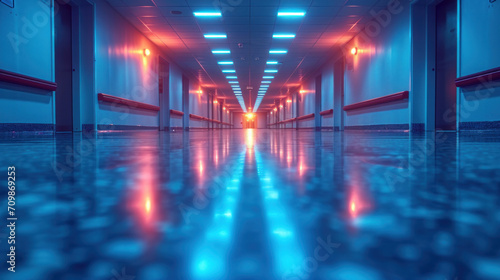 Medical blurred blue hospital background with space for text. Copy space photo