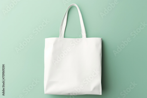 White shopper bag on a pastel background, bag mock up, copy space 