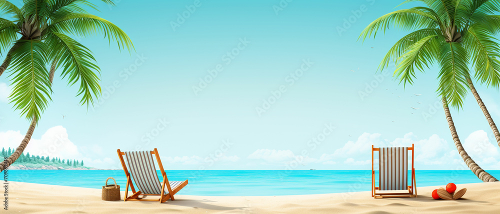 Obraz premium vacation and summer travel banner concept happy holidays on sandy tropical sea beach