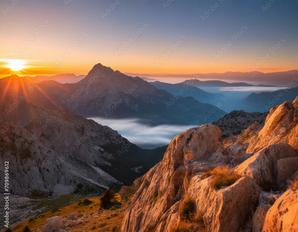 An epic sunrise in the mountains with a beautiful view An epic sunrise in the mountains with a beautiful view