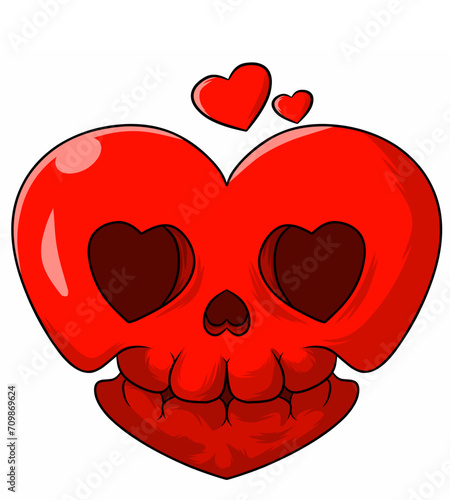 Cute love skull black and white vector image