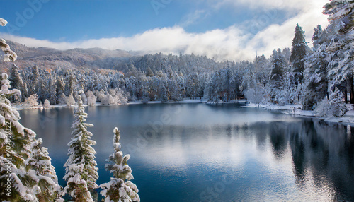 Beautiful Lake Inside a national park with snow covered trees