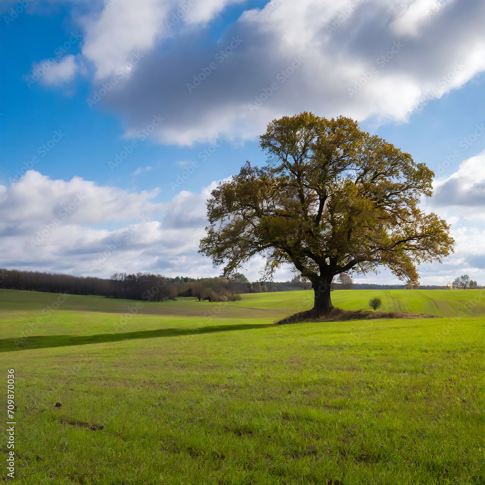 beautiful meadow with a lonely oak growing out of it beautiful meadow with a lonely oak growing out of it
