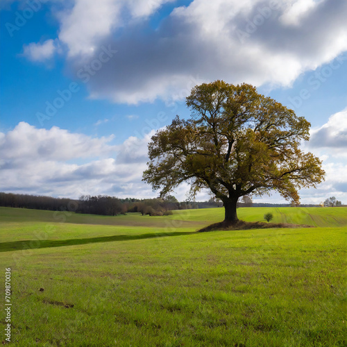 beautiful meadow with a lonely oak growing out of it