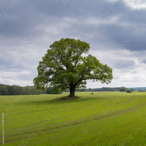 beautiful meadow with a lonely oak growing out of it