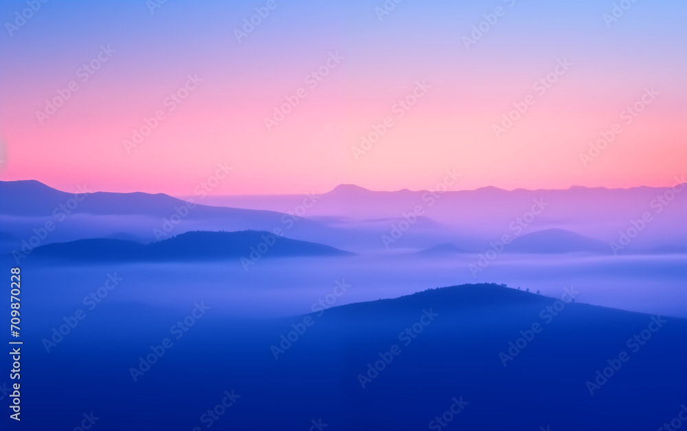 Purple toned sunrise mountain scenery,created with Generative AI tecnology. Purple toned sunrise mountain scenery,created with Generative AI tecnology.