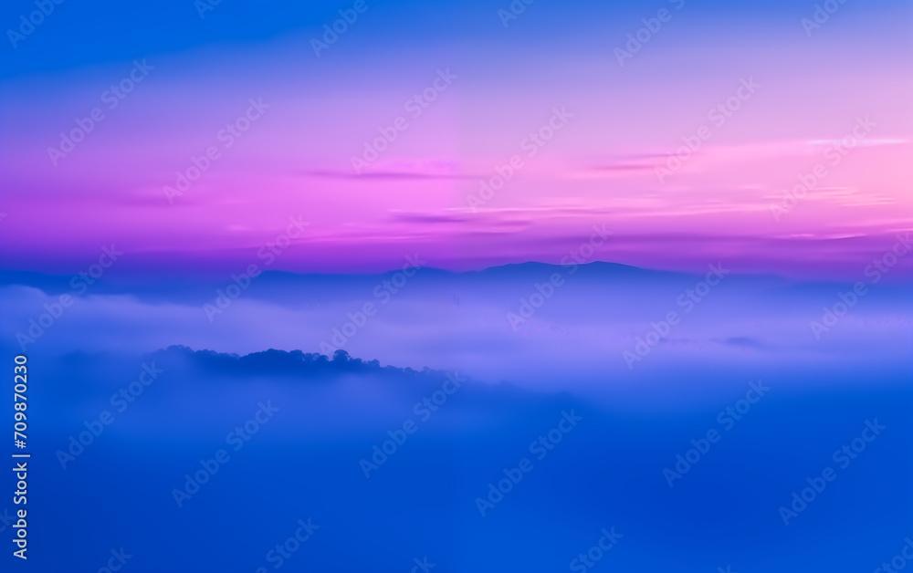 Purple toned sunrise mountain scenery,created with Generative AI tecnology.