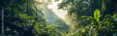 Jungle landscape in warm sunlight