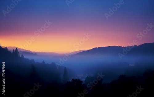 Purple toned sunrise mountain scenery,created with Generative AI tecnology. © henvryfo