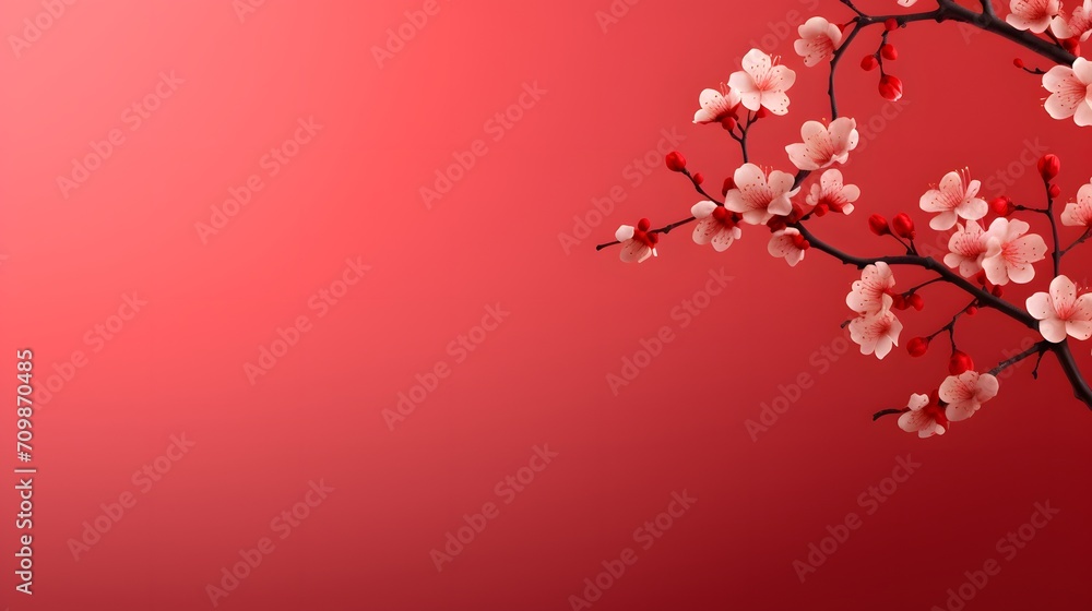 Cherry Blossom Branches Against a Gradient Red Background
