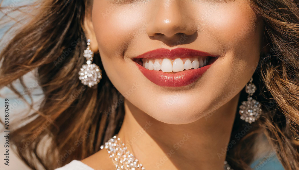 Beauty Half Face woman with diamond jewelry and luxury necklace