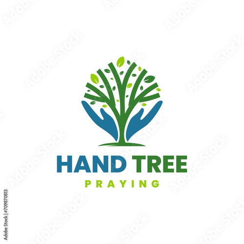 Hand Tree Praying , Creative Vector Logo Illustration Design Concept.Praying under the tree.