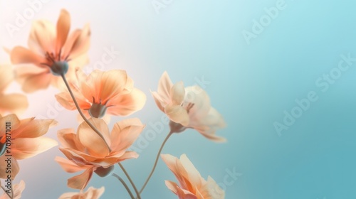 Spring blossom flowers on blue pastel background. Greeting card. Copy space. Womans Day.