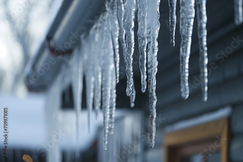 Icicles hanging from the house and dripping
