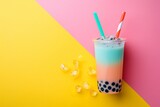 Bubble tea on a bright background with copy space