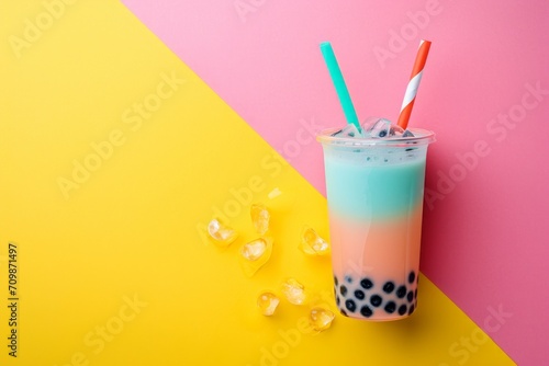 Bubble tea on a bright background with copy space photo