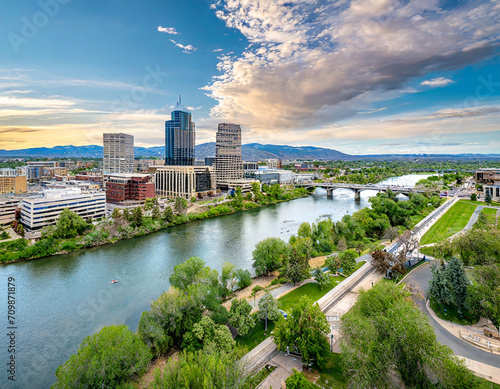 Downtown Skyline Aerial view of city across the boise river photo