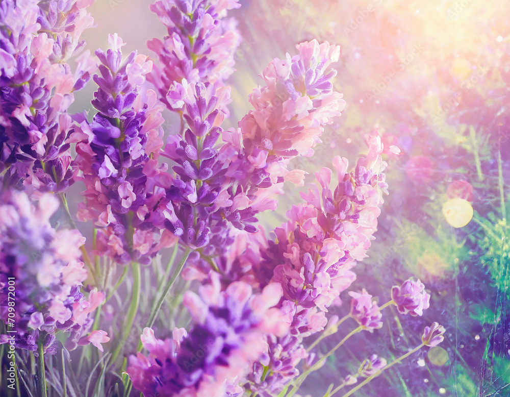 Fototapeta premium Dreamy lavender pattern - soft focus image, creative flower background
