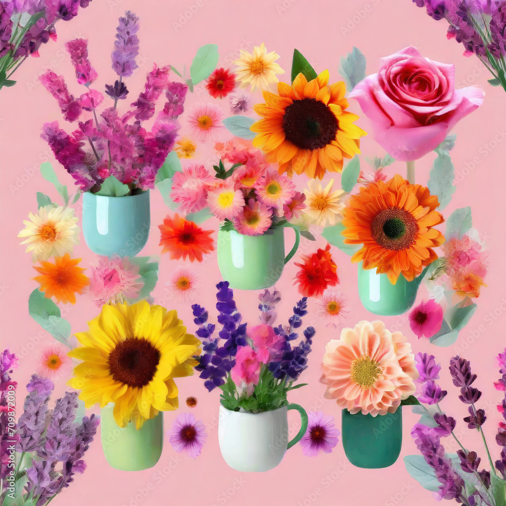 Fototapeta premium Dreamy lavender pattern hideaway. Lavender prints, soothing purples