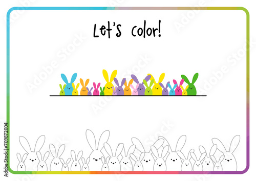 Let's color. Easter bunny family. Color activity. Printable.